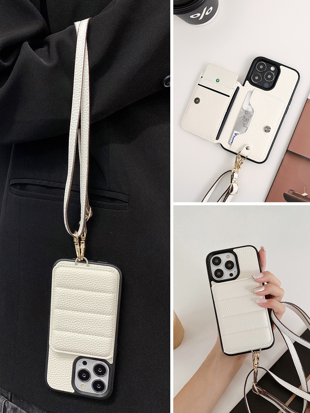Compatible With Iphone IPhone 16 15 Pro Max Plus Samsung Google Card Holder Crossbody Strap Phone Case_voghion.com