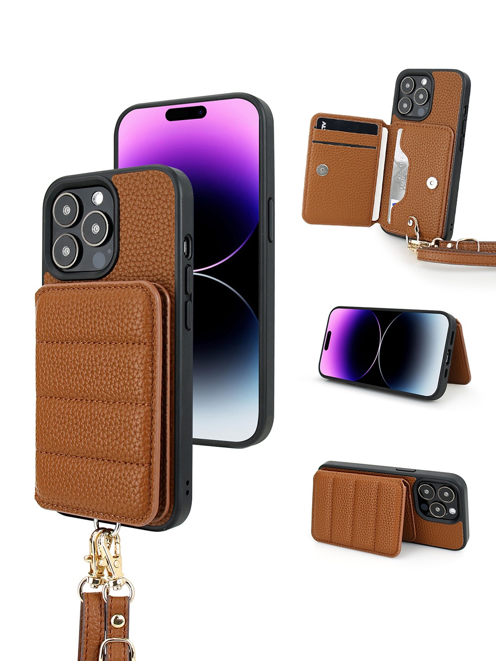 Compatible With Iphone IPhone 16 15 Pro Max Plus Samsung Google Card Holder Crossbody Strap Phone Case_voghion.com