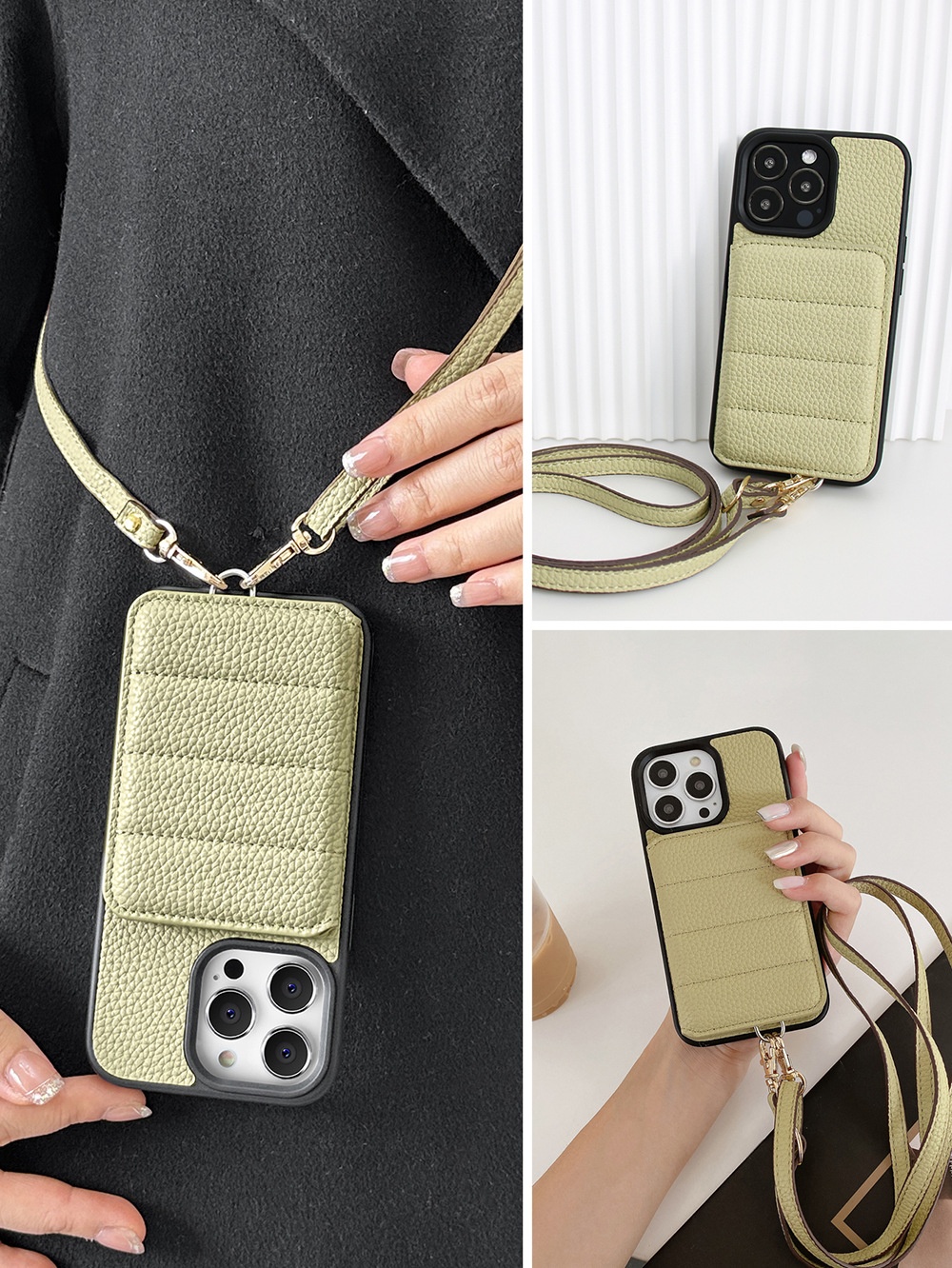 Compatible With Iphone IPhone 16 15 Pro Max Plus Samsung Google Card Holder Crossbody Strap Phone Case_voghion.com