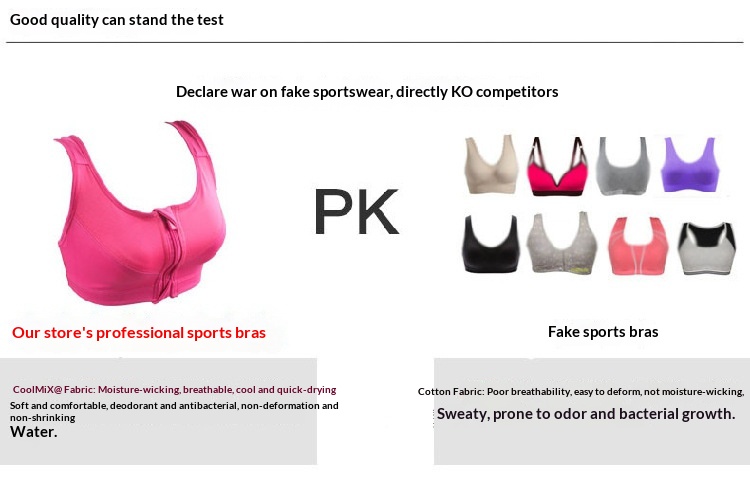 Front Zipper Sports Bra Wireless Shockproof High-strength Support_voghion.com