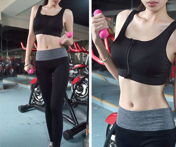 Front Zipper Sports Bra Wireless Shockproof High-strength Support_voghion.com
