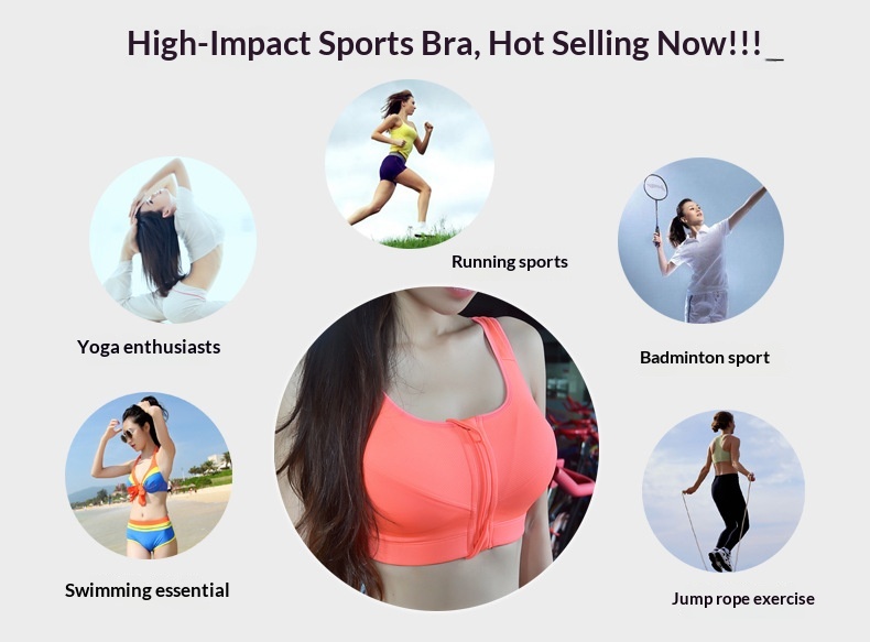 Front Zipper Sports Bra Wireless Shockproof High-strength Support_voghion.com