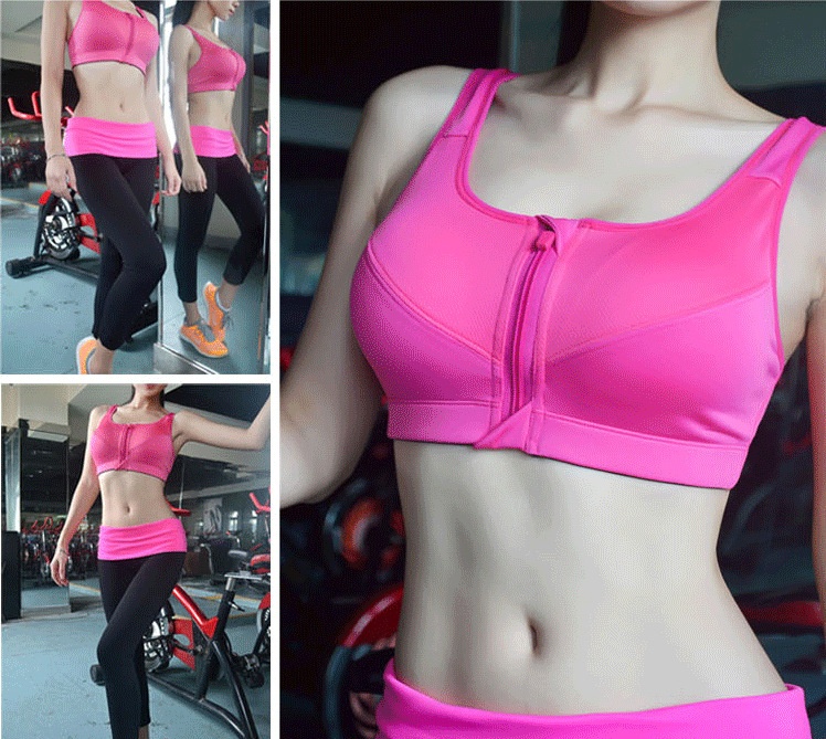 Front Zipper Sports Bra Wireless Shockproof High-strength Support_voghion.com