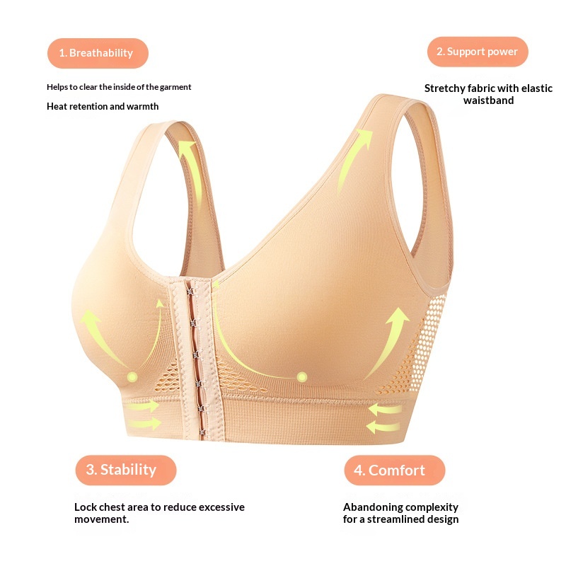 Tor Zur Wildnis Cross-Border Front-Clasp Sports Bra Without Underwire Women's Running Shockproof Gathered Beauty Back Plus Size_voghion.com