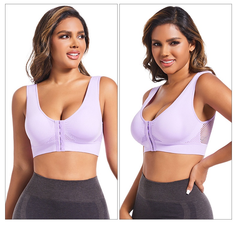 Front Clasp Sports Bra Shockproof Gathered Beauty Back Plus Size_voghion.com