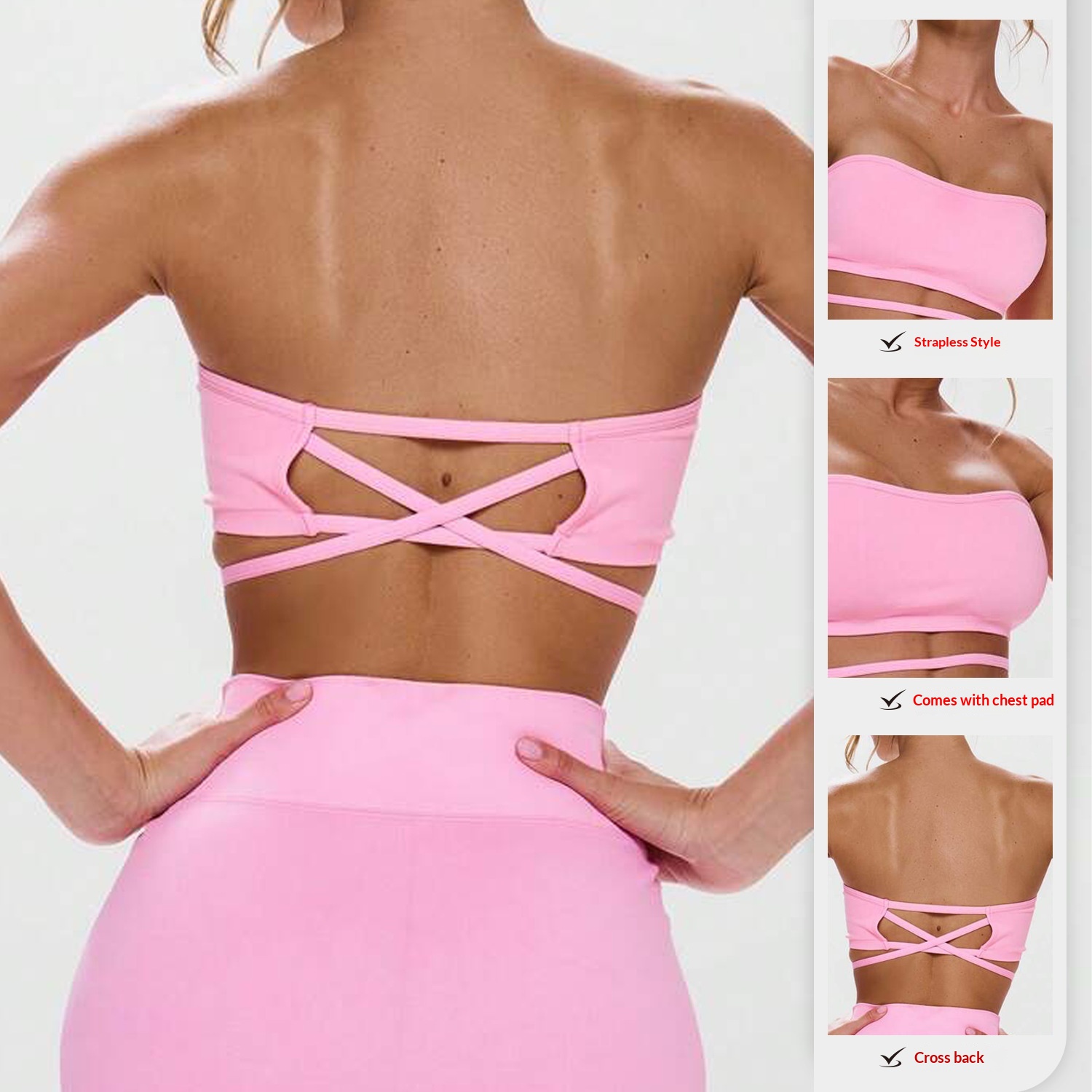 Tor Zur Wildnis Cross-Border Strapless Removable Padded Yoga Sports Bra For Women, Cross-Back, Quick-Dry, Tube Top, Outer Wear_voghion.com