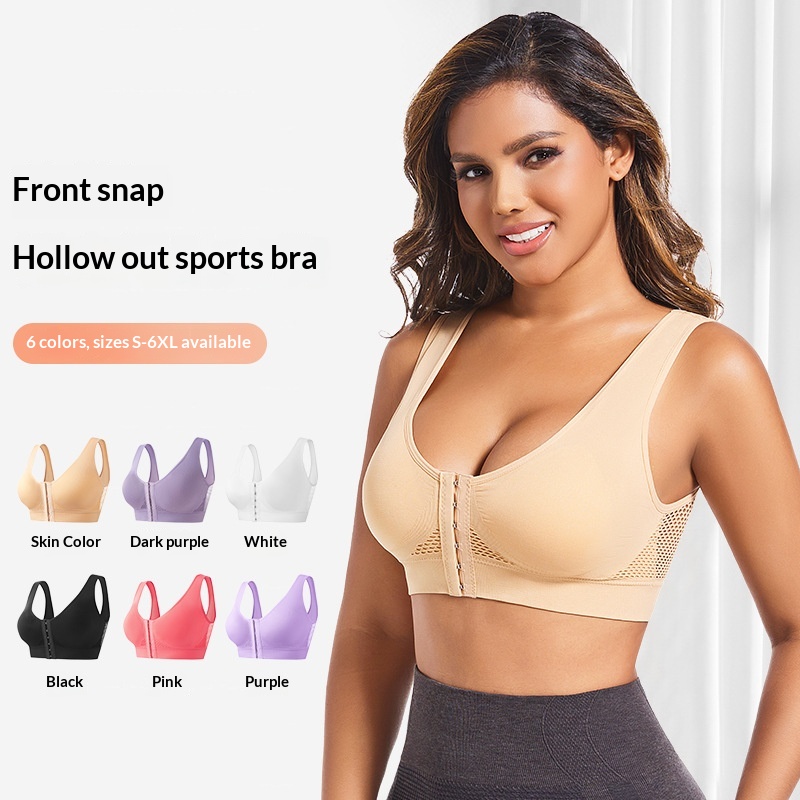 Front Clasp Sports Bra Shockproof Gathered Beauty Back Plus Size_voghion.com