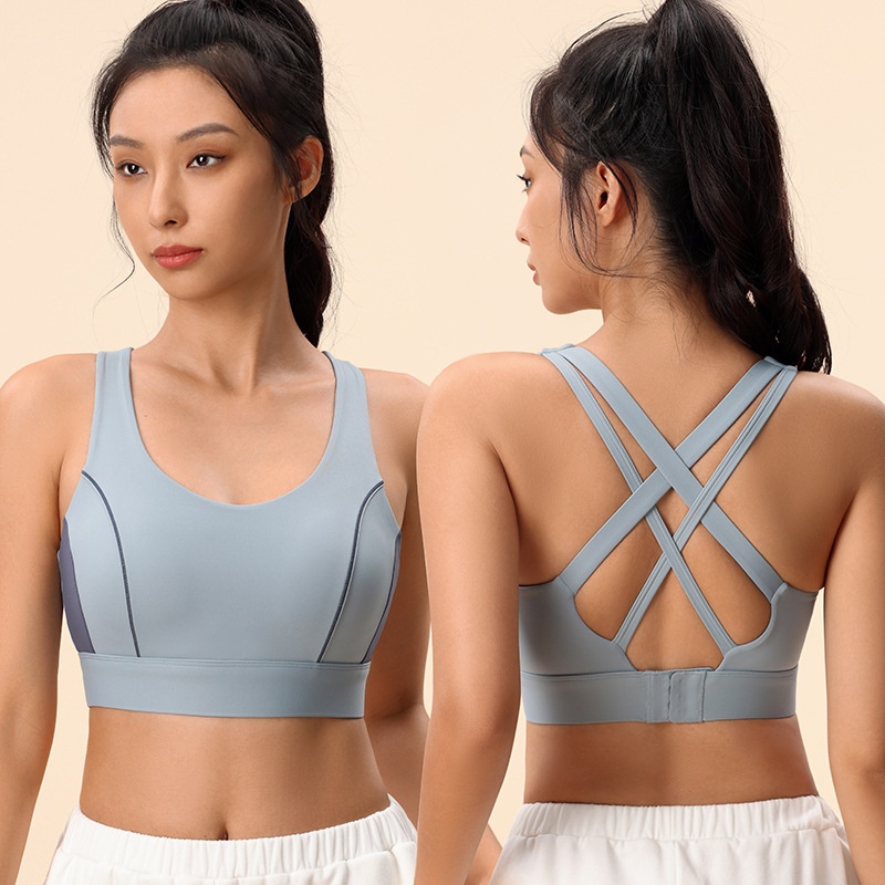 High Quality New Cross-border Product: Color-blocked One-piece With Cross-back Design, Shockproof, Supportive, And Side_voghion.com