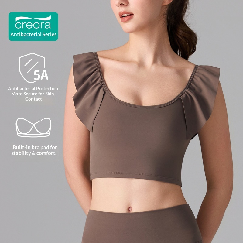 Hochwertiger Sport-BH im europäisch-amerikanischen Stil mit integrierten, festen Cups, kurzärmeliges T-Shirt mit Spitze, figurformendes Tanktop für Yoga_voghion.com