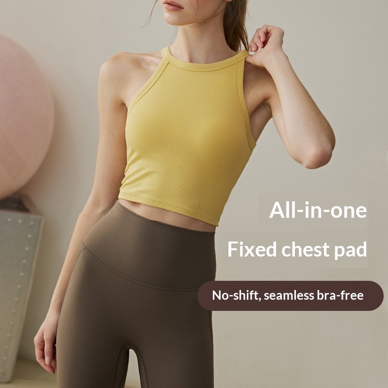 High Quality Fixed One-piece Cup Sports Vest For Women 2024 New Anti-sagging Yoga Pilates Training Fitness Bra_voghion.com