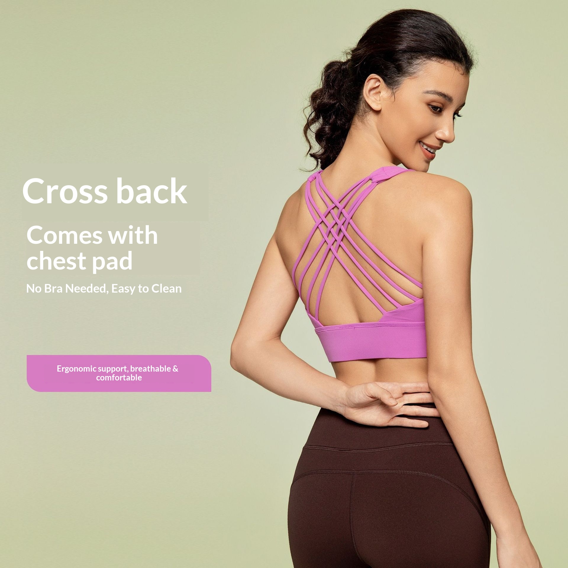 High Quality New Model Of One-piece Drop-shipping Sports Bra With Widened Hem, No Underwire, Thin Straps, Cross-back Design, Suitable_voghion.com