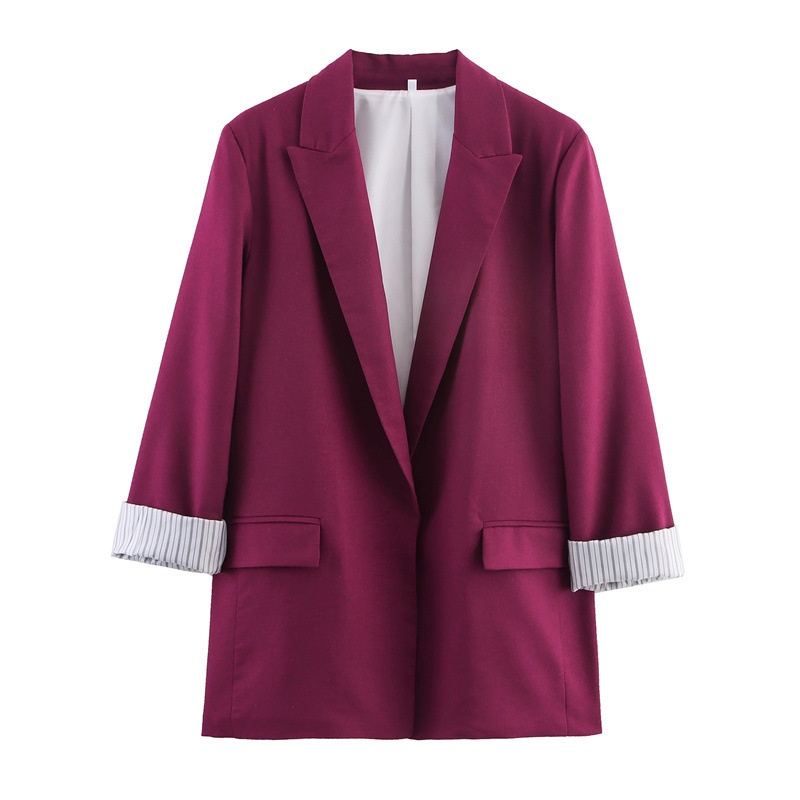 Z Cross-Border European And American Style 2025 New Fashionable Elegant Women's Linen Blend Roll-Sleeve Blazer 2753530_voghion.com