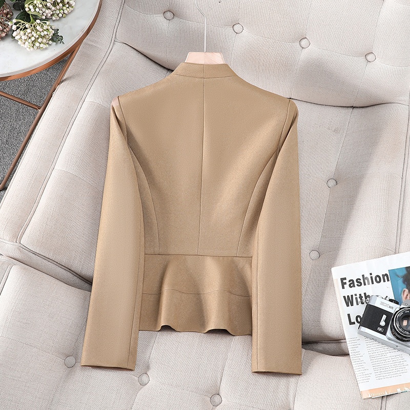 Blazer rosso da donna 2025, nuovo autunno, stile professionale, cappotto corto che stringe in vita per donne minute, completo senza colletto_voghion.com