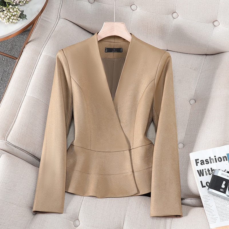 Blazer rosso da donna 2025, nuovo autunno, stile professionale, cappotto corto che stringe in vita per donne minute, completo senza colletto_voghion.com