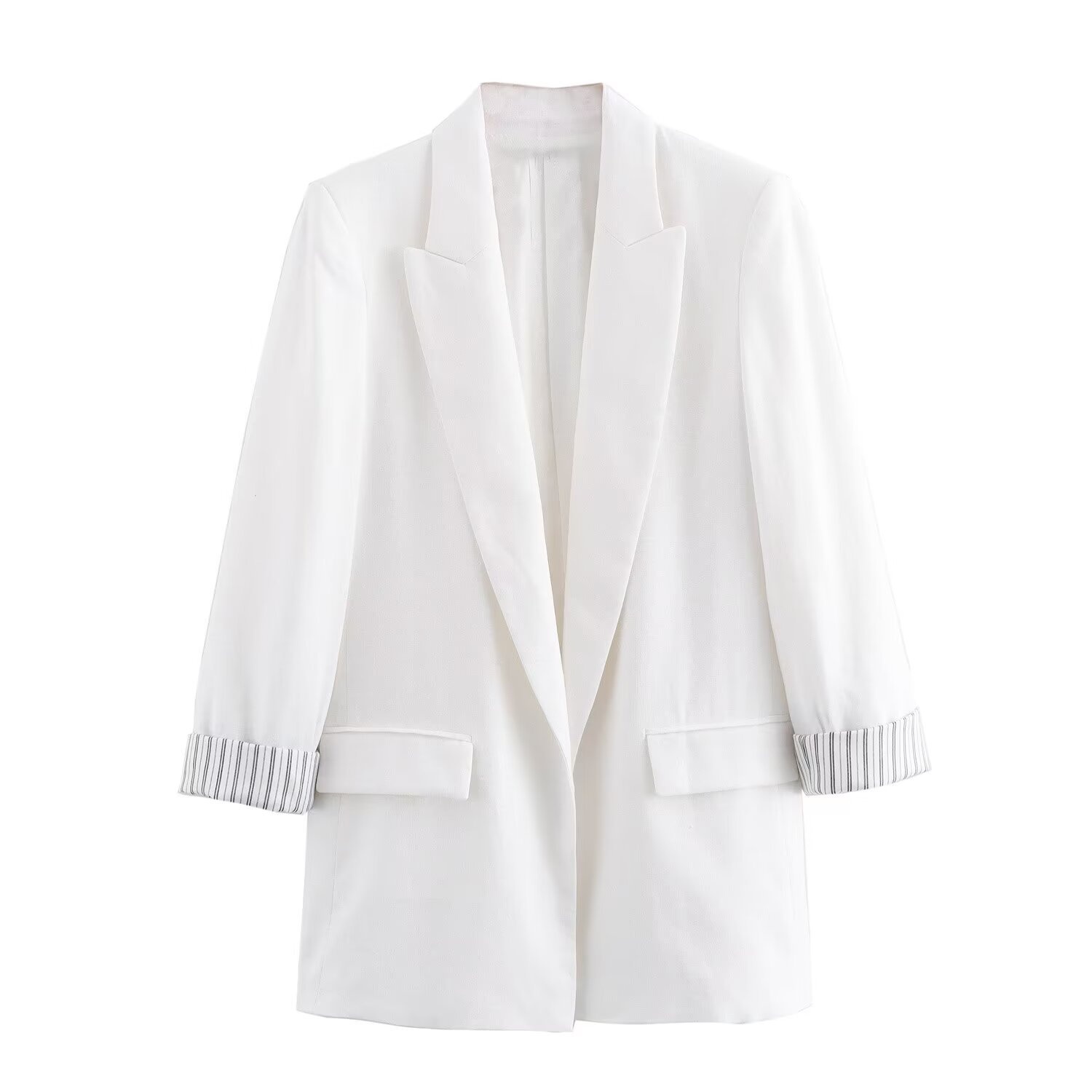 Z Cross-Border European And American Style 2025 New Fashionable Elegant Women's Linen Blend Roll-Sleeve Blazer 2753530_voghion.com