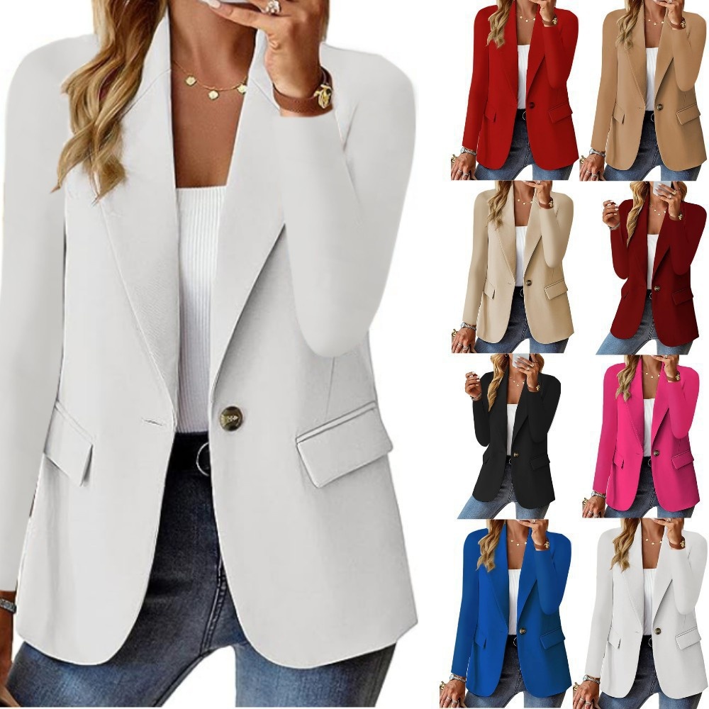 2025 WISH Bestseller Autumn Long-Sleeve Solid Color Cardigan Blazer Women's Suit Jacket_voghion.com