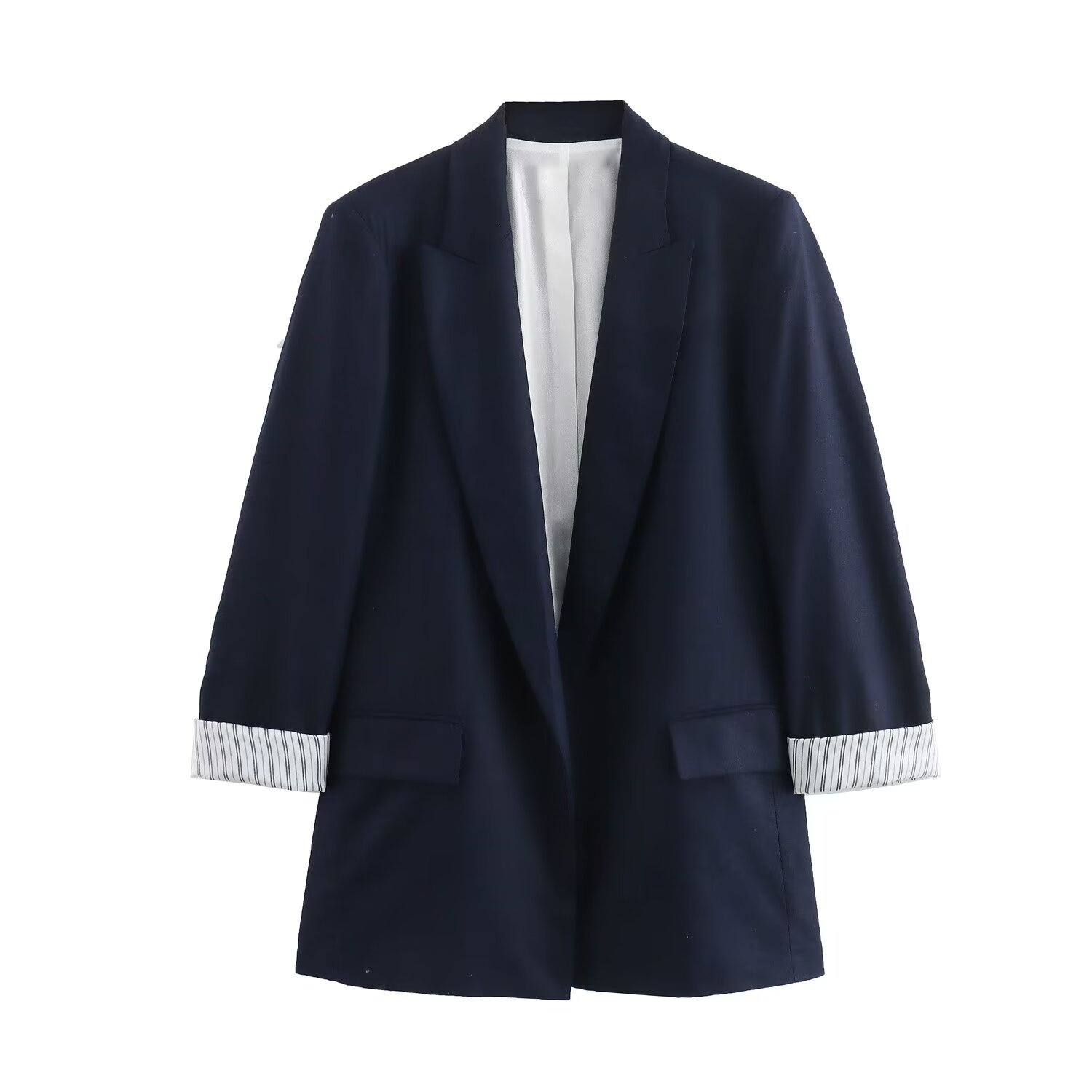 Z Cross-Border European And American Style 2025 New Fashionable Elegant Women's Linen Blend Roll-Sleeve Blazer 2753530_voghion.com