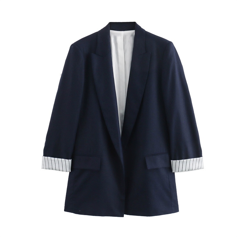 Z Cross-Border European And American Style 2025 New Fashionable Elegant Women's Linen Blend Roll-Sleeve Blazer 2753530_voghion.com