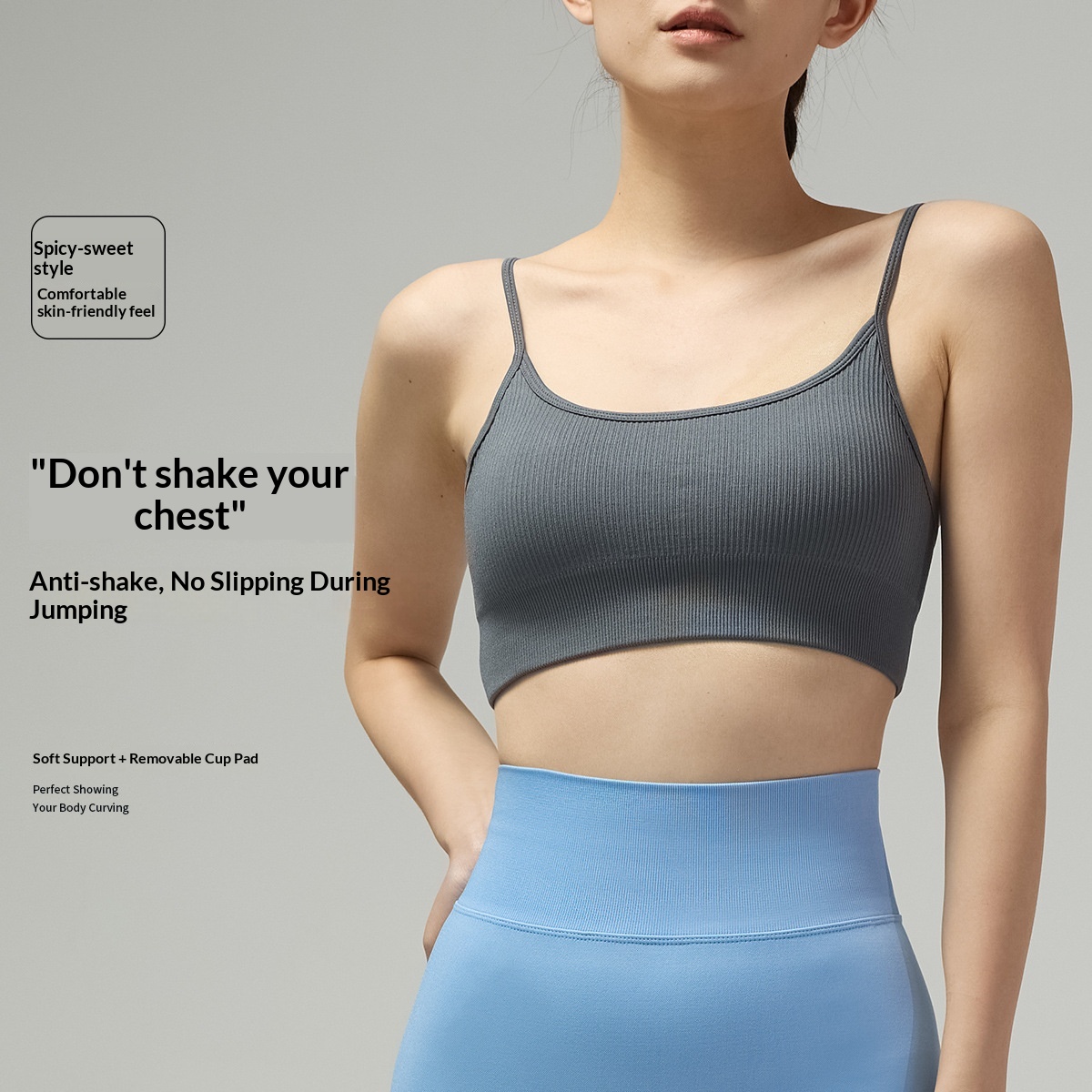 Hochwertiger Sport-BH, Yoga-Bekleidung, Top, Damen-Fitnessunterwäsche mit dünnen Trägern und Brustpolstern für Frühling/Sommer, Großhandel_voghion.com