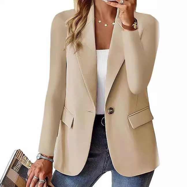 2025 WISH Bestseller Autumn Long-Sleeve Solid Color Cardigan Blazer Women's Suit Jacket_voghion.com