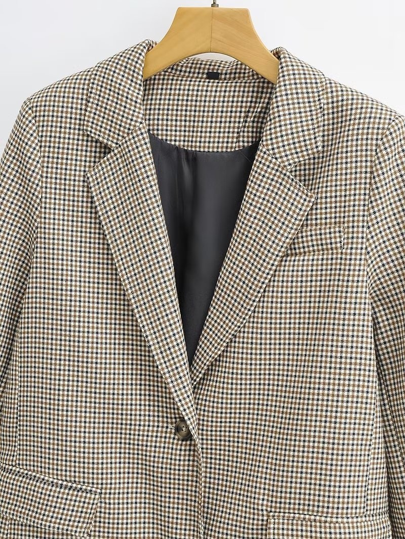 Damen Blazer Kariert Mit Langarm Für Den Herbst Tailliert_voghion.com