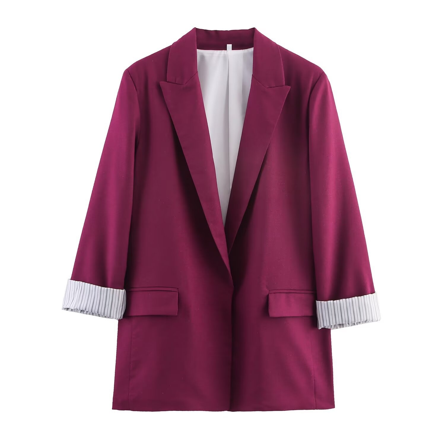 Z Cross-Border European And American Style 2025 New Fashionable Elegant Women's Linen Blend Roll-Sleeve Blazer 2753530_voghion.com