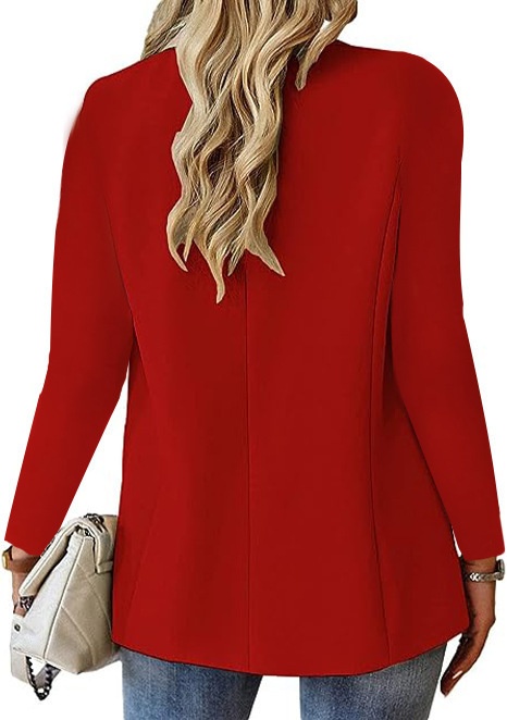 Women’s Long-sleeve Solid Colour Cardigan Blazer Suit Jacket_voghion.com