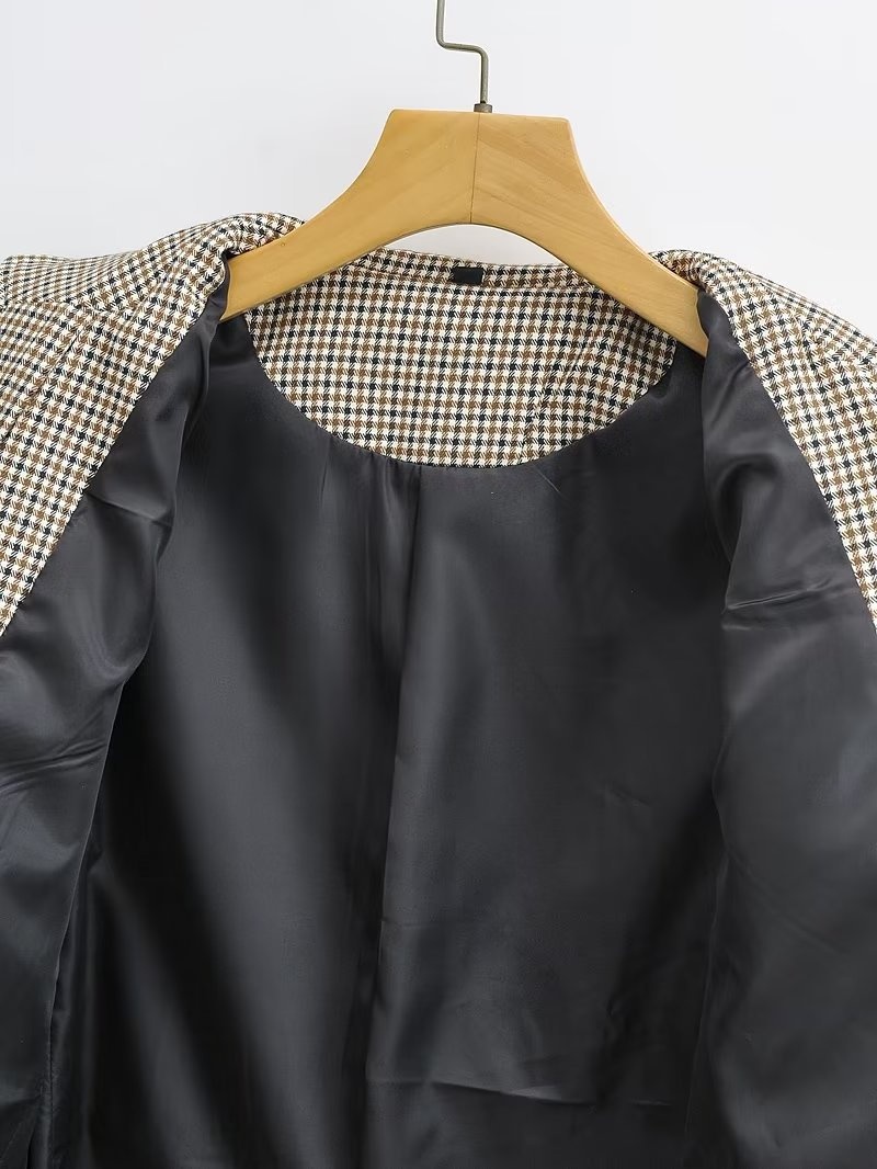 Damen Blazer Kariert Mit Langarm Für Den Herbst Tailliert_voghion.com