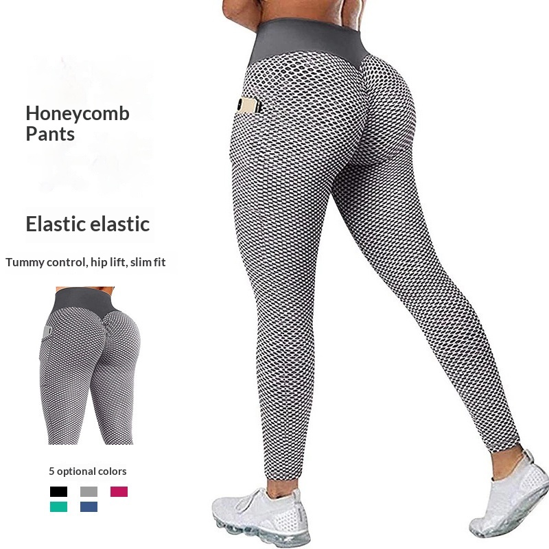 High Quality European American Cross-border Butt-lifting With Honeycomb Pockets, High-waisted, Tight-fitting, Outdoor Sports And_voghion.com