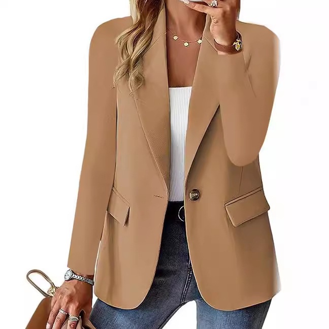 2025 WISH Bestseller Autumn Long-Sleeve Solid Color Cardigan Blazer Women's Suit Jacket_voghion.com