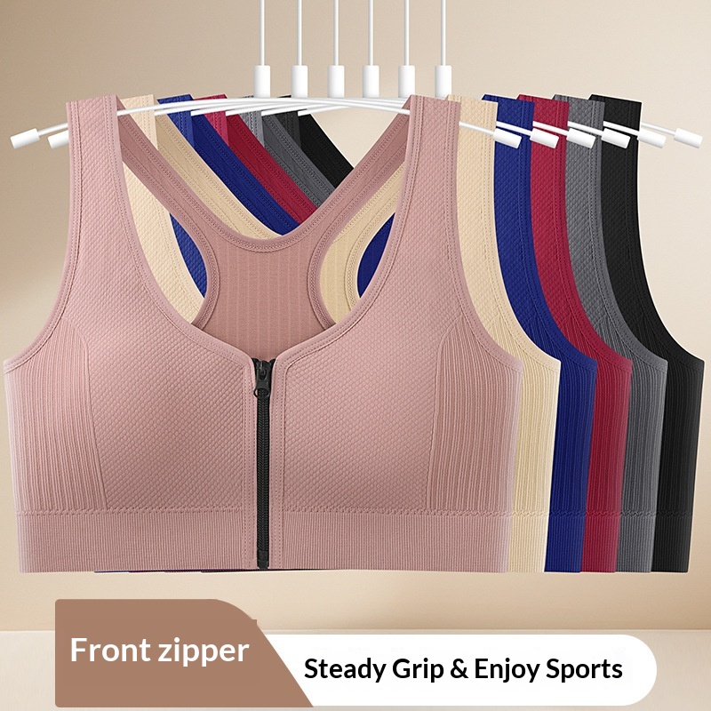High Quality Front-zipper Design, Shockproof With Beautiful Back, No Underwire, Wide-shoulder Tank Top, Cross-border Lifting Sports_voghion.com