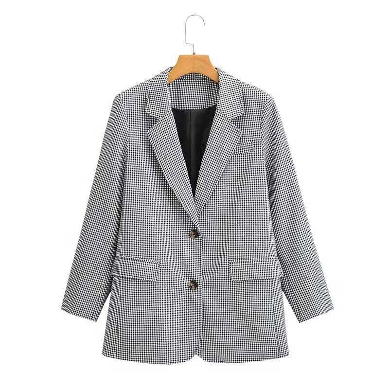 Damen Blazer Kariert Mit Langarm Für Den Herbst Tailliert_voghion.com