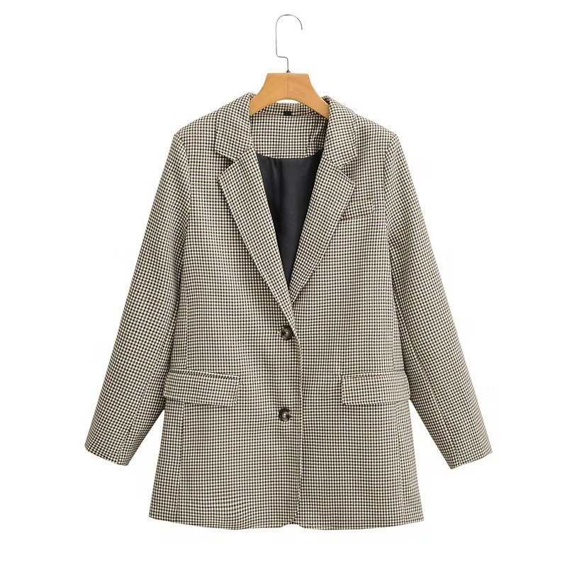 Damen Blazer Kariert Mit Langarm Für Den Herbst Tailliert_voghion.com