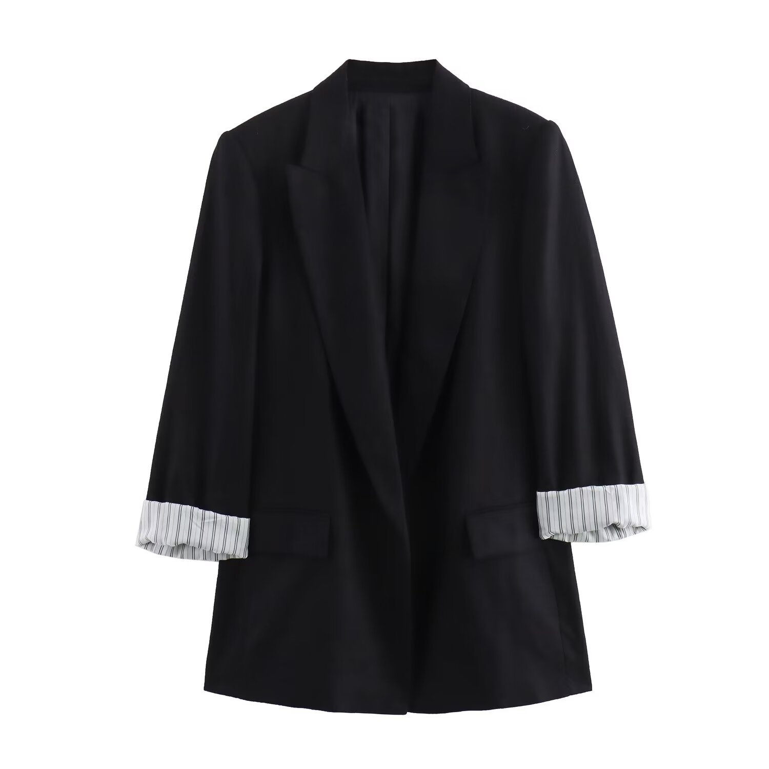Z Cross-Border European And American Style 2025 New Fashionable Elegant Women's Linen Blend Roll-Sleeve Blazer 2753530_voghion.com