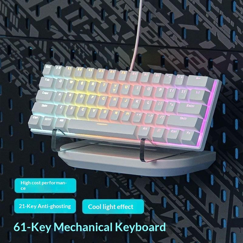 CyberGear 61-Key Mechanical Keyboard With Split Keycaps, Pluggable, Comfortable Feel, Universal For Desktop Computers, Office Use,_voghion.com