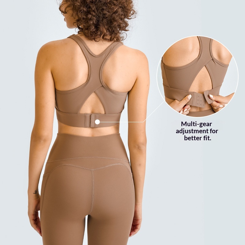 High Quality New High-intensity Shock-absorbing Sports Bra With Front Clasp, Push-up, Hollowed-out Design, Beautiful Back For Fitness_voghion.com