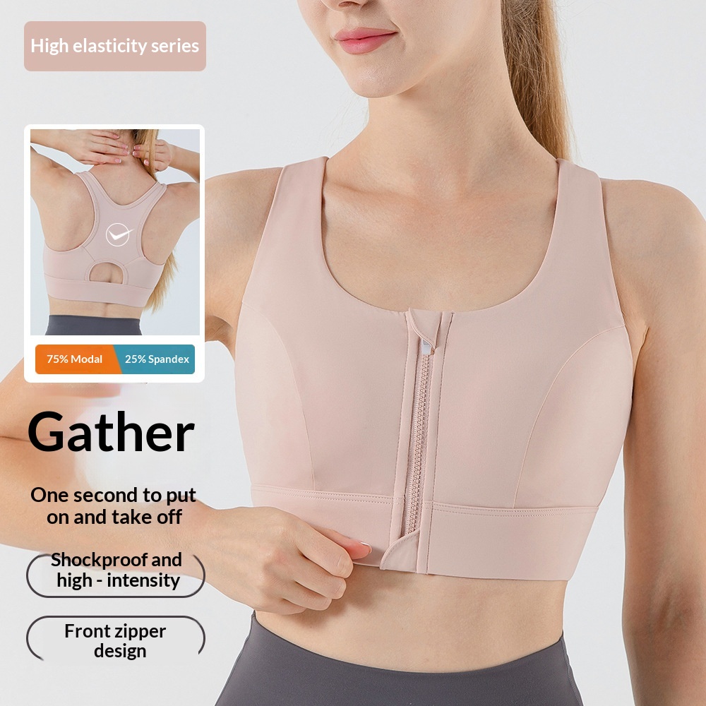 High Quality Sports Shockproof Women Front Zipper Fixed Cup Push Up High Strength Outer Wear Beauty Back Fitness Vest Yoga Bra_voghion.com