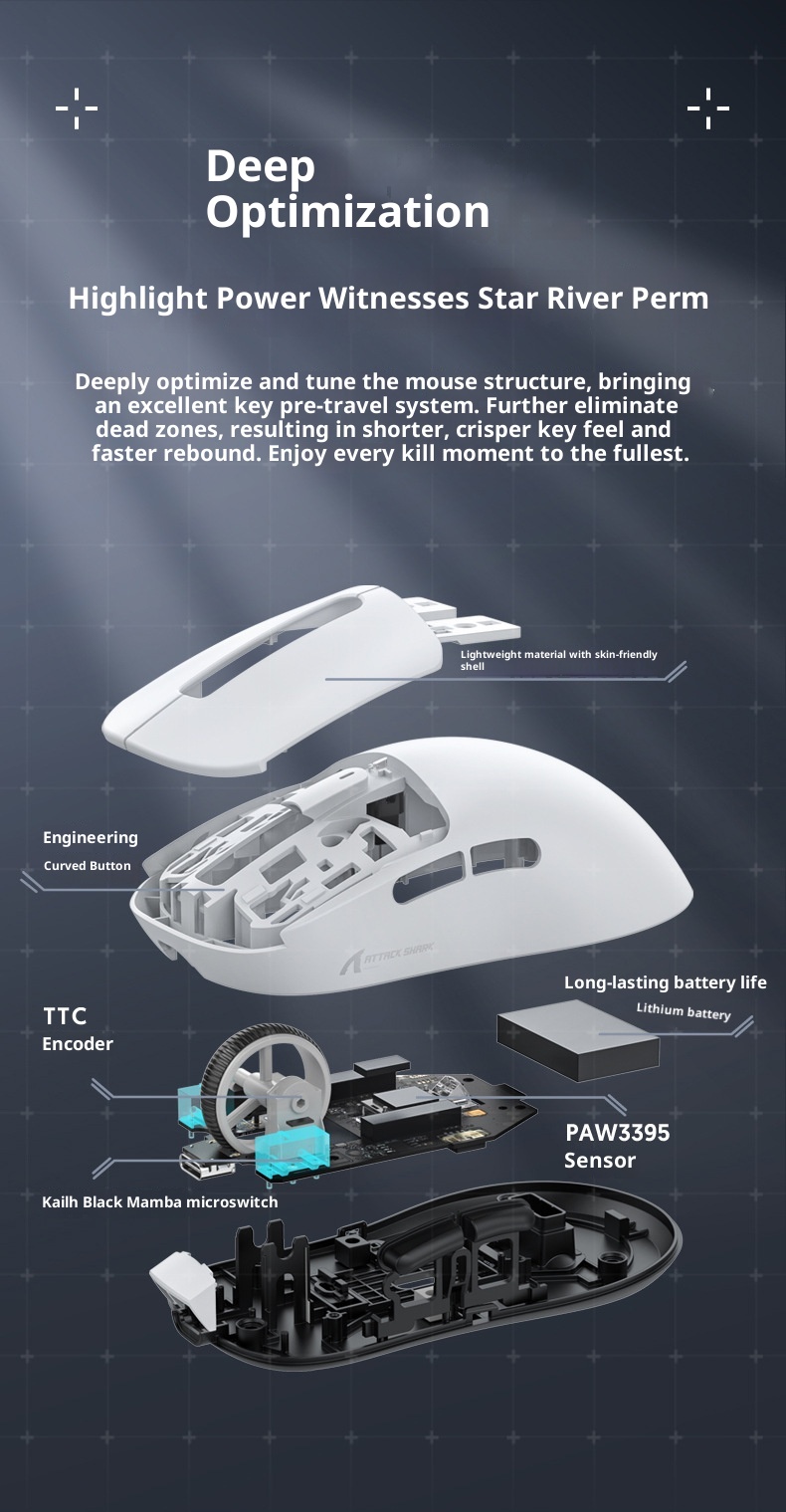 Attack Shark X3 Leichte PAW3395 Gaming-Drei-Modus-Funkmaus_voghion.com