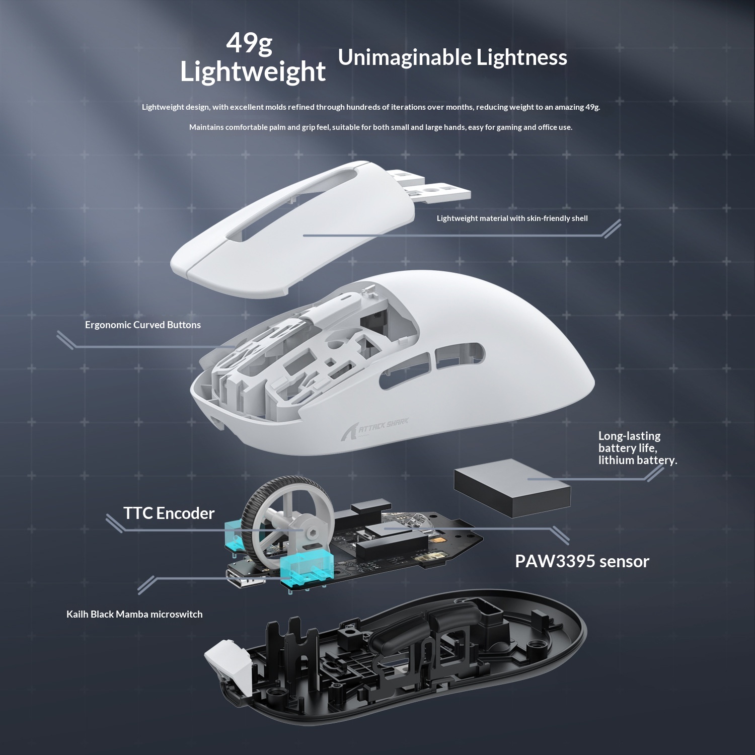 Attack Shark X3 Leichte PAW3395 Gaming-Drei-Modus-Funkmaus_voghion.com