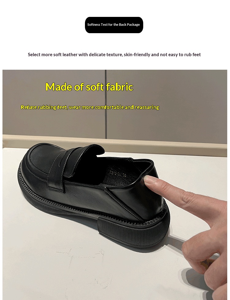 Black Women's Thick-soled Loafers Slip-on Chunky Heel Round Toe_voghion.com