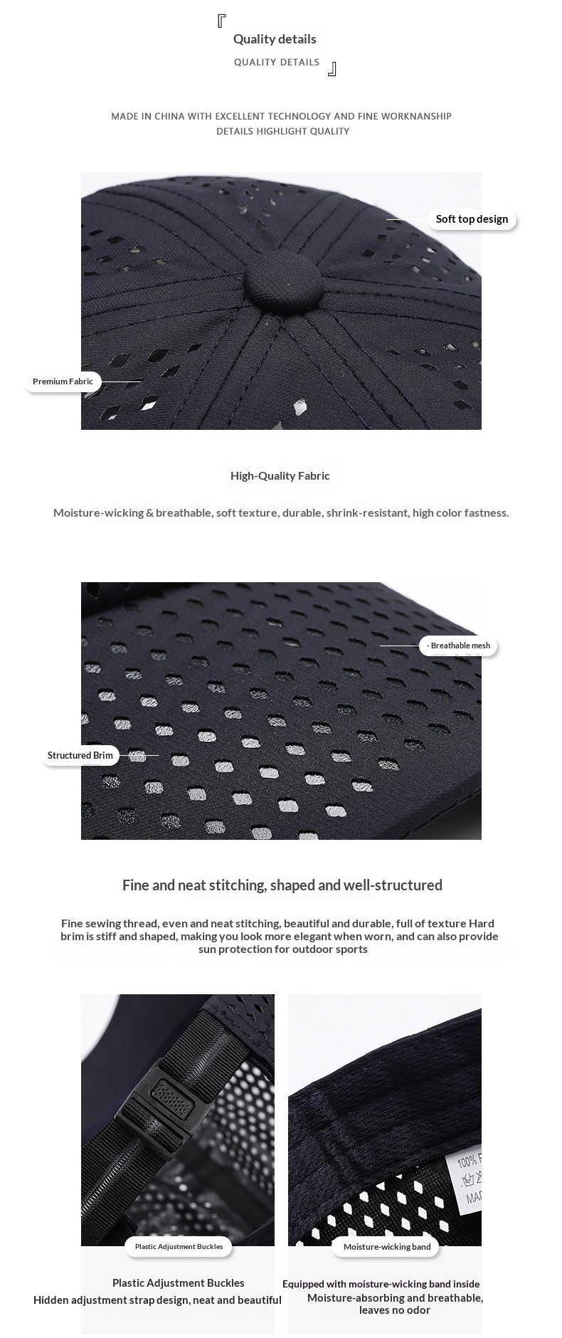 Perforated Baseball Cap Spring Summer Quick-drying Sports Hat_voghion.com