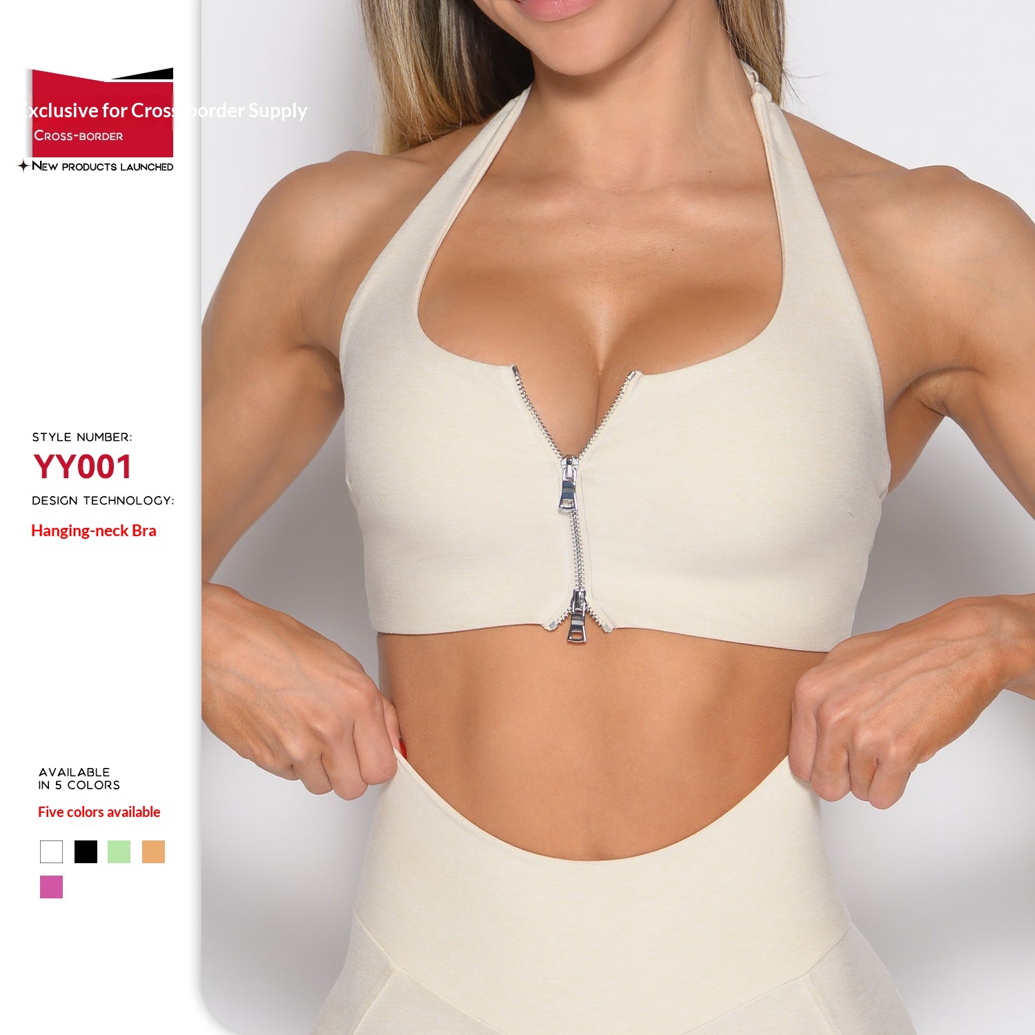 Tor Zur Wildnis Cross-Border European And American Double Zipper Yoga Sports Bra For Women, Halter Neck, Backless, Twist Knot, Outdoor_voghion.com