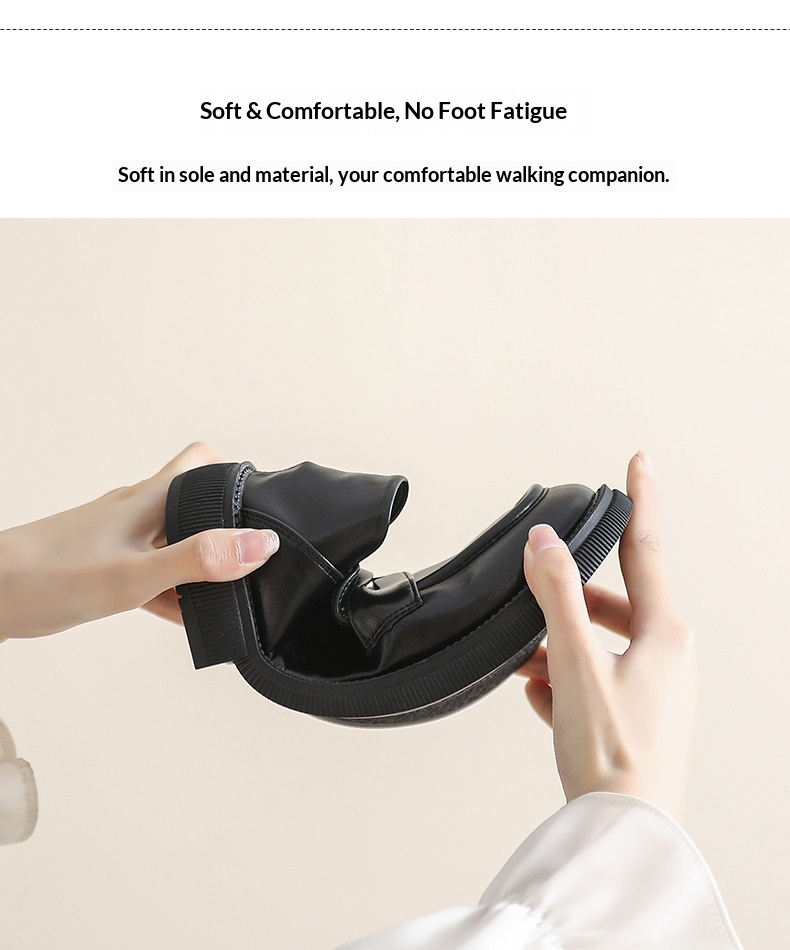 Black Women's Thick-soled Loafers Slip-on Chunky Heel Round Toe_voghion.com