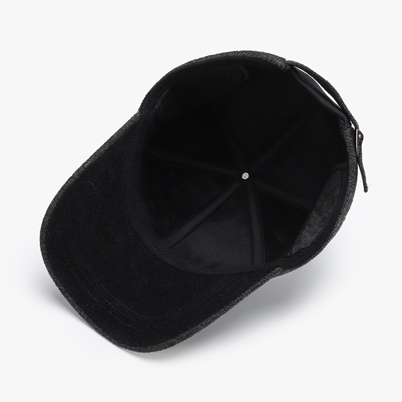 Tor Zur Wildnis Winter Hat For Middle-aged And Elderly Men, Plain Anti-cold Baseball Fleece-lined Thickened Duckbill Cap, Ear_voghion.com