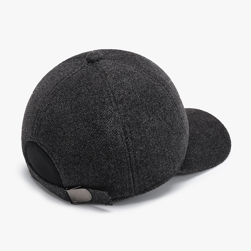 Tor Zur Wildnis Winter Hat For Middle-aged And Elderly Men, Plain Anti-cold Baseball Fleece-lined Thickened Duckbill Cap, Ear_voghion.com