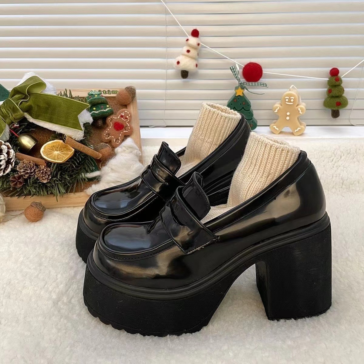 Women’s Platform Loafers British Style Thick Heel Casual Shoes_voghion.com