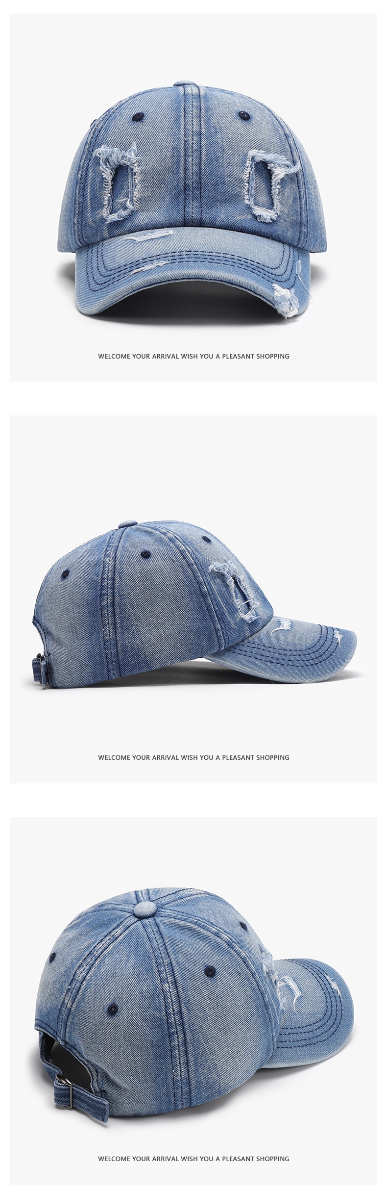 Distressed Denim Baseball Cap With Curved Brim For Men_voghion.com