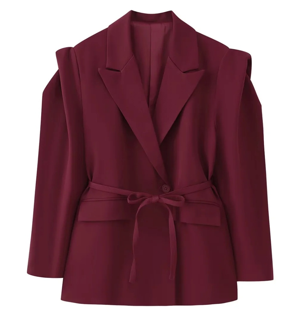 Eleganter Damen Blazer Mit V-ausschnitt Und Taillenbindung_voghion.com