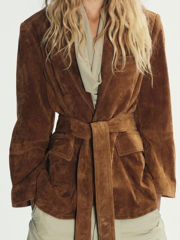 Blazer elegante da donna in scamosciato stile retro francese_voghion.com