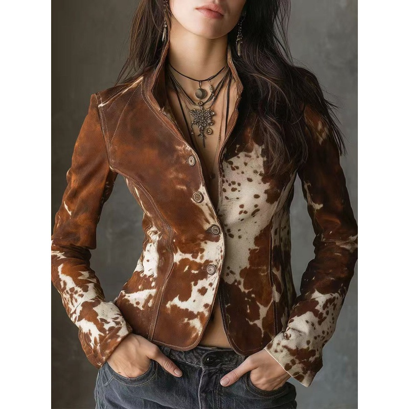 Moda femminile europea e americana 2026, marchio indipendente, giacca a maniche lunghe con colletto stampato, monopetto_voghion.com